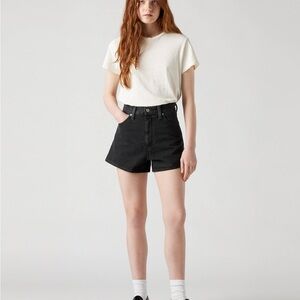 Black High-Rise Denim Shorts - Women's